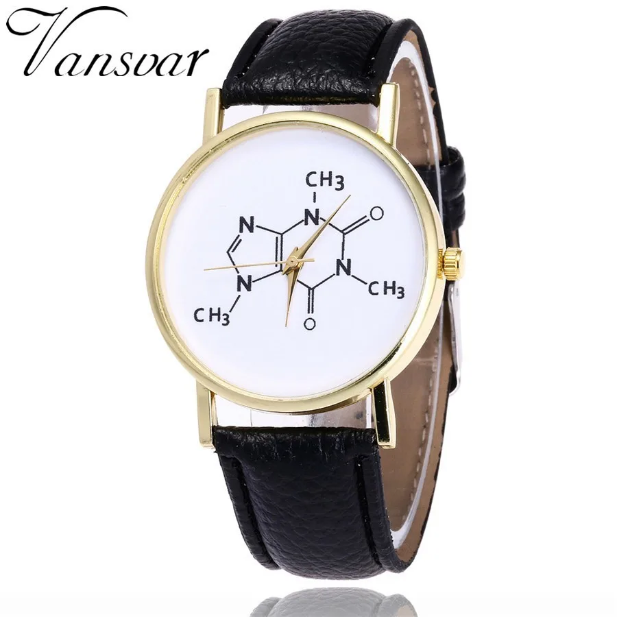 Vansvar бренд Модные химия кофеин часы молекула уникальные женские наручные часы кожа кварцевые часы Relogio Feminino V22