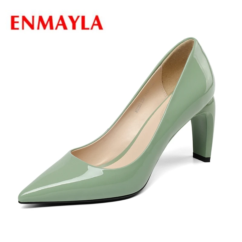 

ENMAYLA Genuine Leather Pointed Toe Casual Thin Heels Slip-On Woman Shoes Sexy Heels Size34-39 ZYL2428