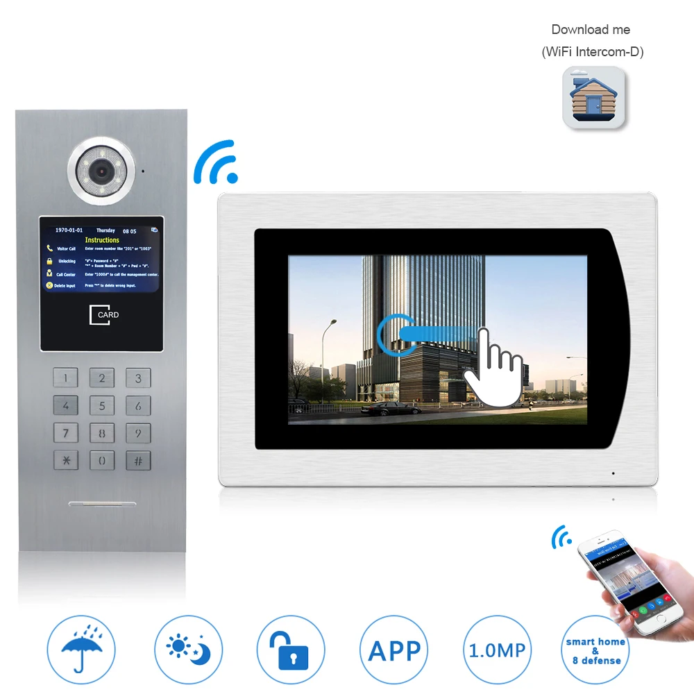 7''WIFI Video Door Phone IP Doorbell Intercom Touch Screen for Building Access Control System Support Password/IC Card/iOS Phone