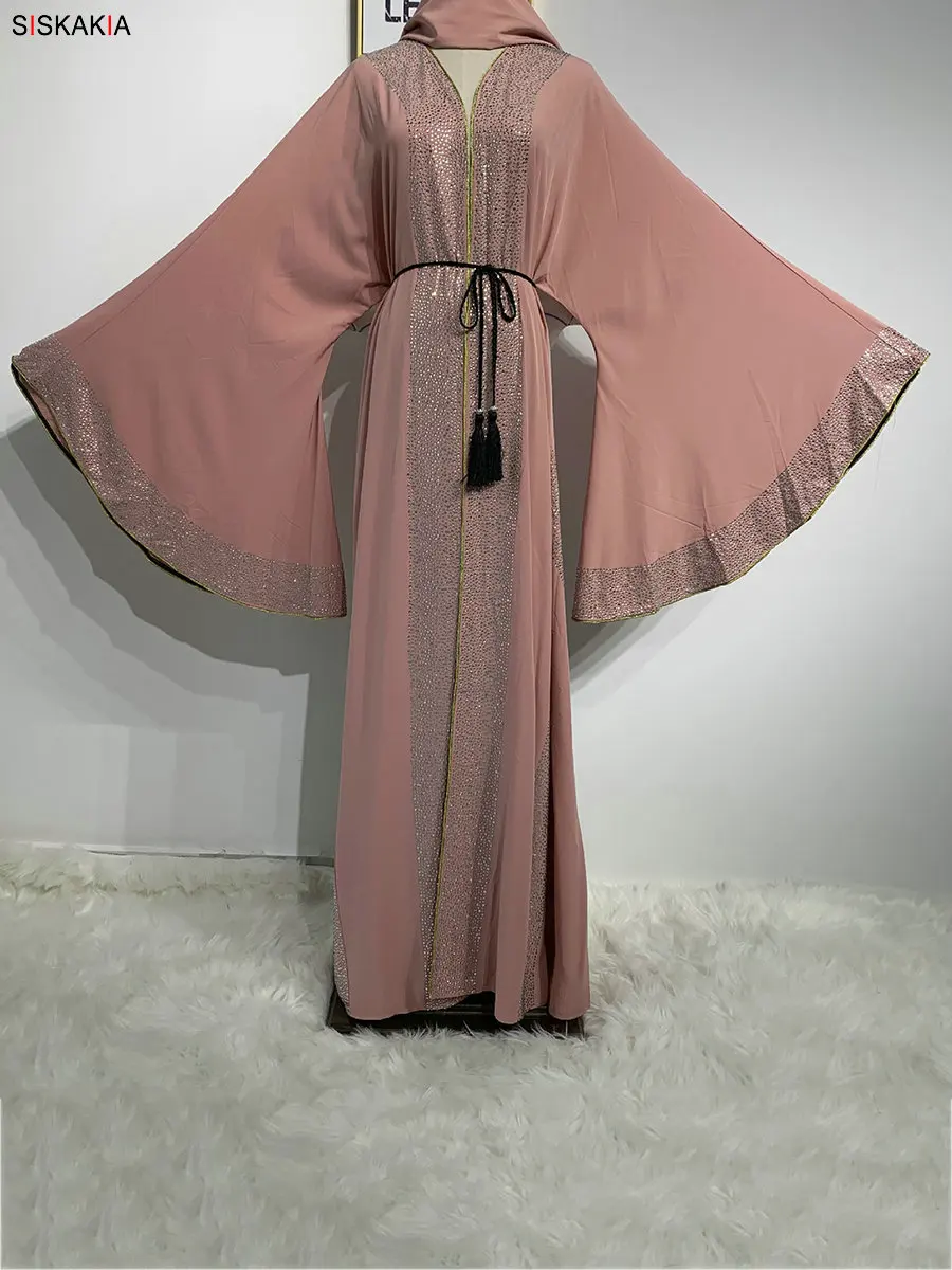 Siskakia мусульманских 2 шт. платье хиджаб Рамадан молитва химар Исламская Hajj накладные Абая арабская Мода кружево лоскутное кафтан ОАЭ