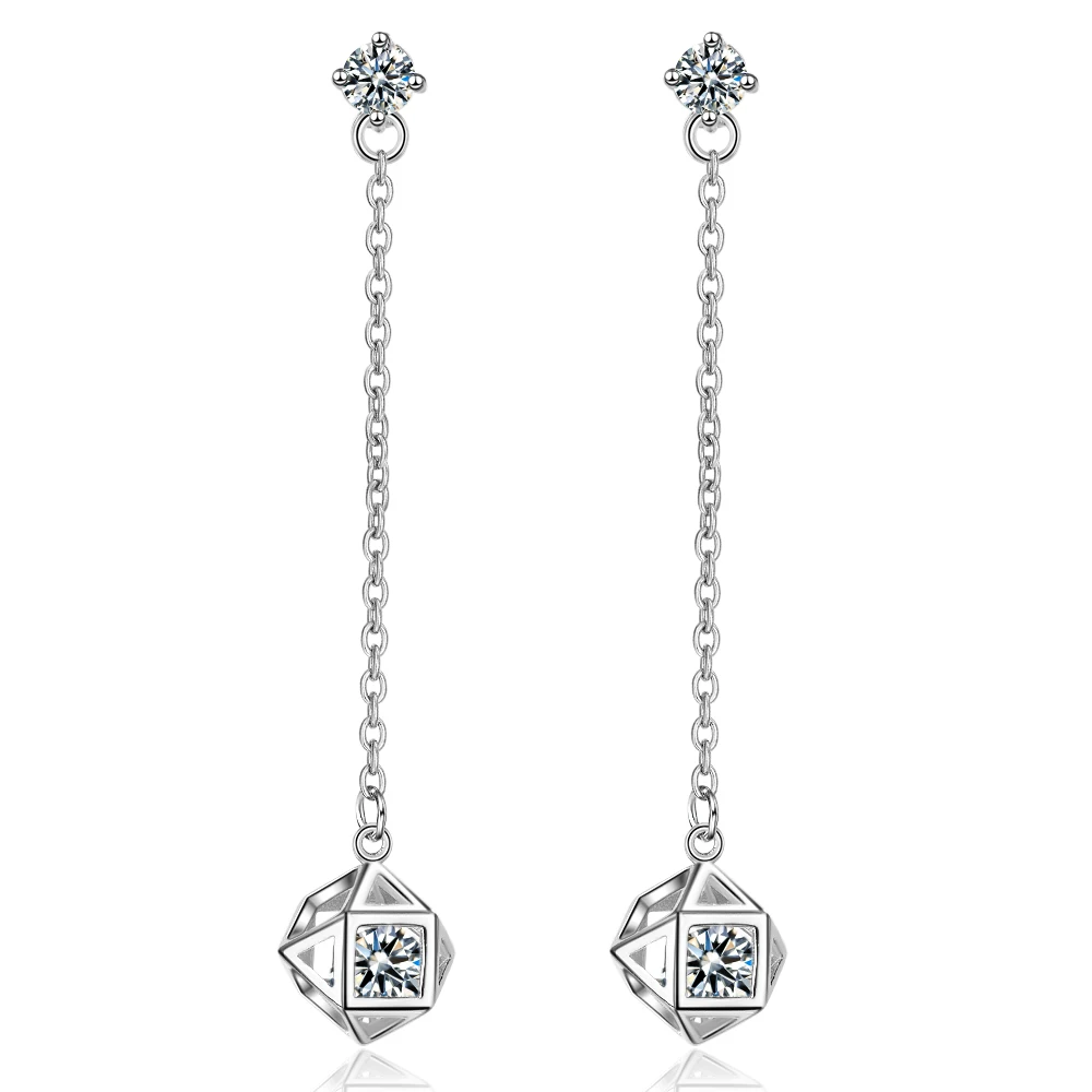 

Luxury Dazzling 925 Sterling Silver Earrings Cubic Square Cube Candy Zirconia Pendant Ball Drop Earrings brincos de Prata