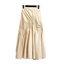 Возможно у белая слоновая кость черная сплошная асимметричная юбка миди Высокая улица Империя Лето S0148