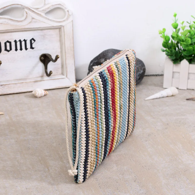 Women Daily Clutch Bag Female INS Popular Stripe Lady Mini Knitted Casual Handbag Holiday Hot Summer Beach Straw Bags SS3156 (5)