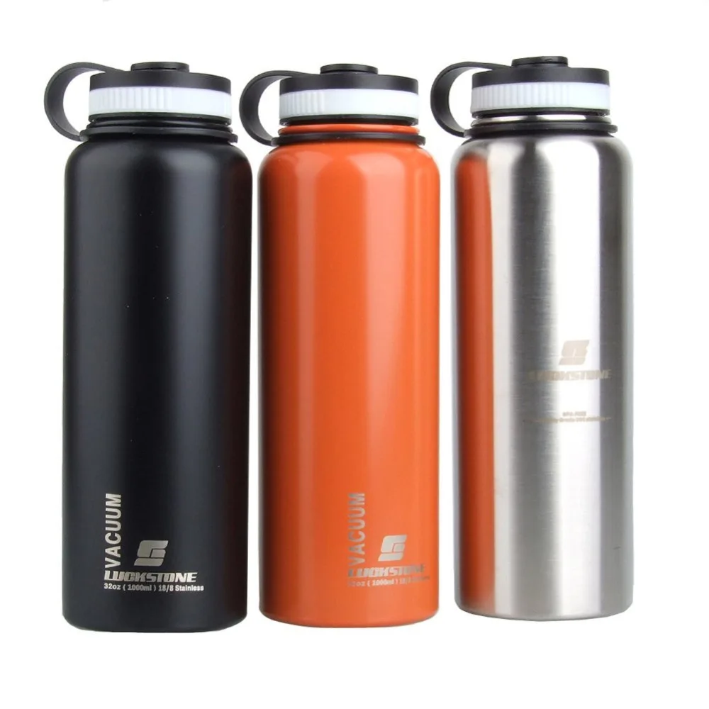 1Pc 1000ML Wide Mouth Stainless Steel Water Bottle for Outdoor Camping
