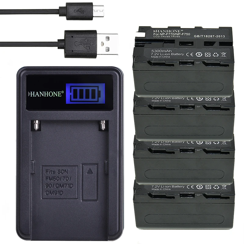 4 шт. Топ NP-F550 NP-F330 NP-F530 NP-F570 NP-F730 батарея + LED USB зарядное устройство для Sony NP-F750 CCD-SC55
