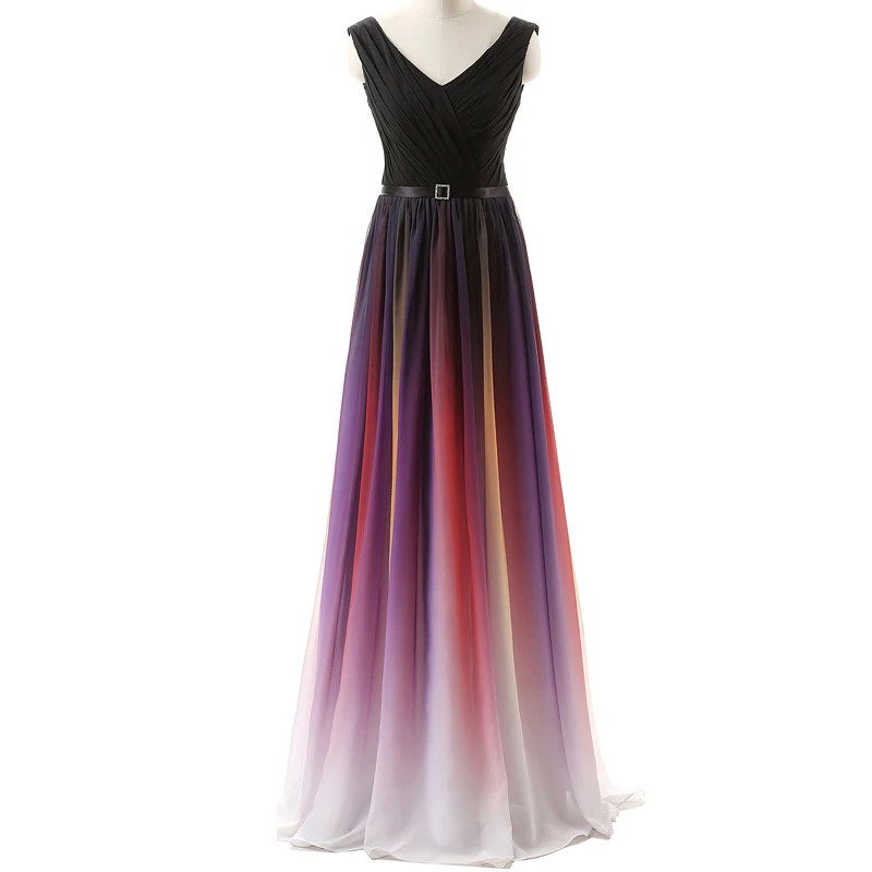 

2019 New Elegant Chiffon Evening Dress A-Line Red Carpet Party Dress V-Neck Prom Dresses Sleeveless robe de soiree