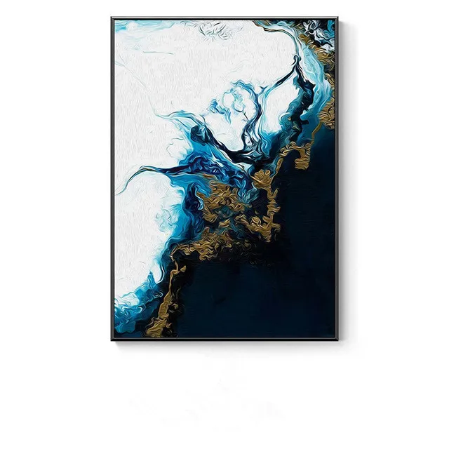 Nordic Abstract Color Spalsh Blue Golden Canvas Painting Poster And Print Unique Decor Wall Art Pictures For Living Room Bedroom - Цвет: C