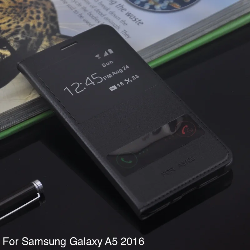 Чехлы для samsung A5 (2016) двойной флип кейс с функциональным окошком искусственная