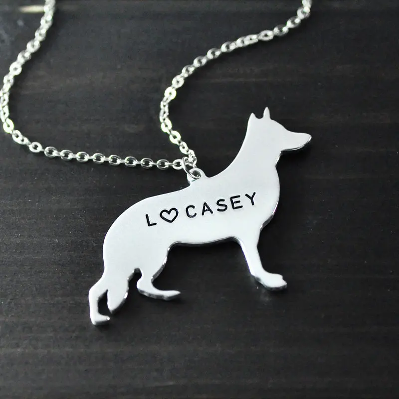 

German Shepherd necklace dog necklace alloy hand cut German Shepherd pendant with heart creature necklace