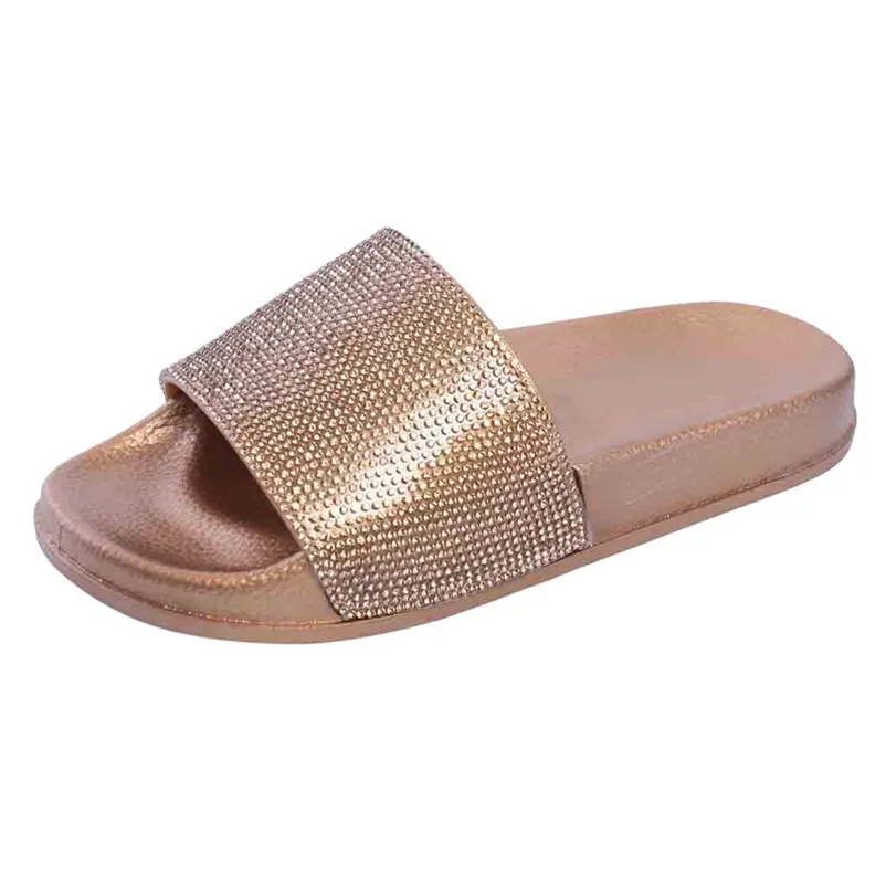 

Womens Flat Slides Sandals Diamante Sparkly Sliders Colorful Diamond Slippers 2019 fashion women's Shoes Summer slipper shoes#SX