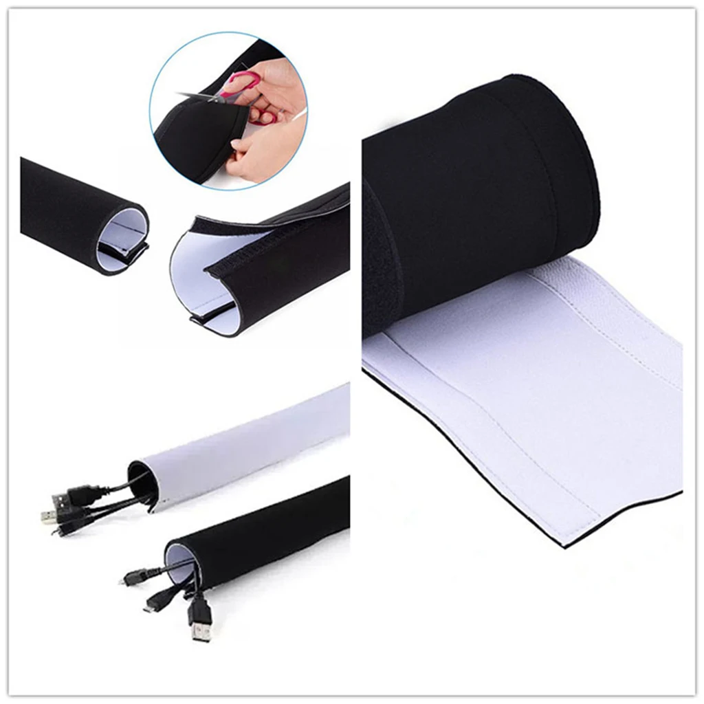 300cm Cable Management Organizer Neoprene Cable Cord Wire Cover Hider Sleeve Black