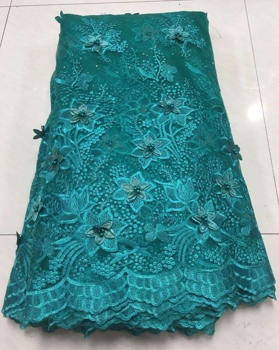 

Teal Lace Fabric 2019 High Quality Lace Nigerian Lace Fabric for Women Dress African Tulle Lace with Stones 5yards