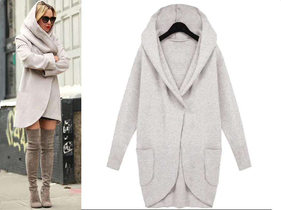 incredible  Fashion women's overcoat autumn and winter long-sleeved pocket loose wool long-sleeved overcoat lar
