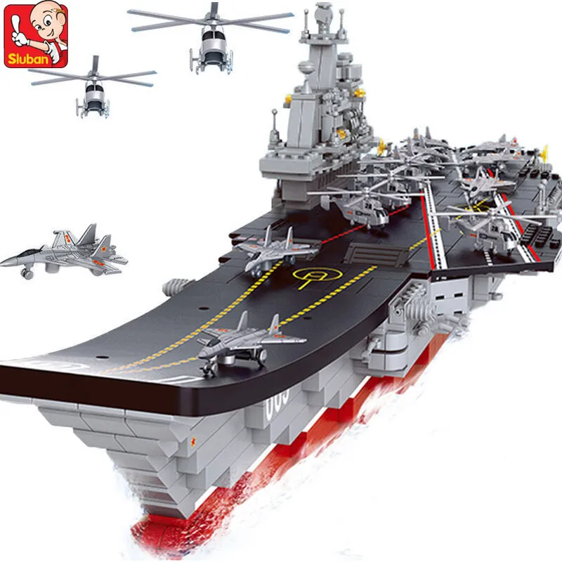 1059Pcs Military Building Blocks Sets ARMY 1:450 Aircraft Carrier Cruiser Warship Juguetes Weapon L