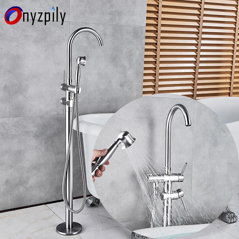 

Luxury Bath Tub Sink Faucet Floor Mounted Chrome Waterfall Bathtub Mixers Free Standing Hot and Cold Bath Shower Set Handshower
