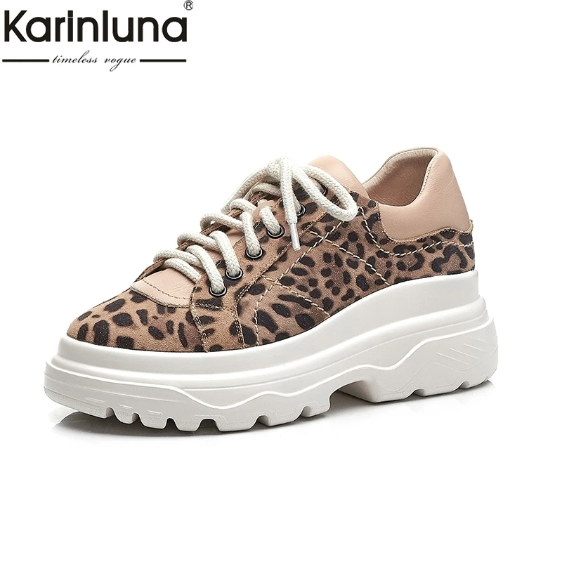 

Karinluna on sale Fashion Leopard Sneakers Women Summer Cow Suede Lace-up Casual Flat Platform Women Shoes Woman