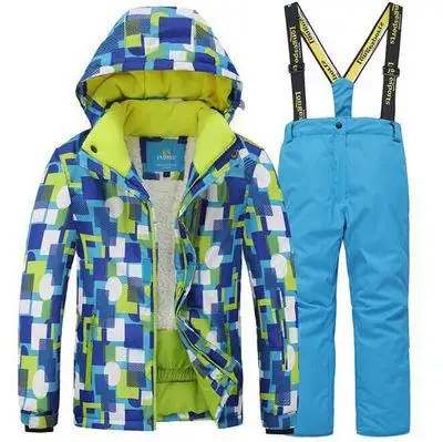 Детский лыжный и сноубордический костюм, зимние куртки и штаны, водонепроницаемая Лыжная одежда с капюшоном и флисовой подкладкой, одежда для детей и подростков, для мальчиков и девочек-30 - Цвет: AS PHOTO