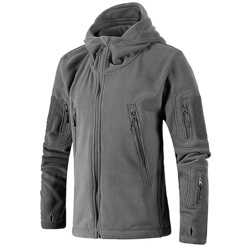 New Men's Fleece Tactical Jacket Winter Military Multipocket Thicken Hooded Casual Jacket Coat Men