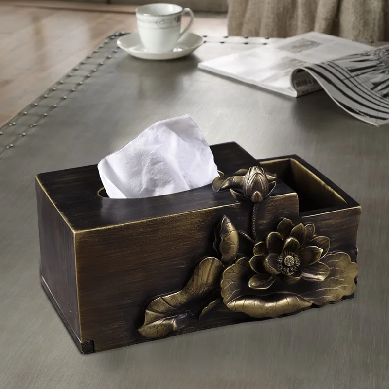 Chinese style Home supplies tissue box ornaments Antique art living room office lotus rectangular box