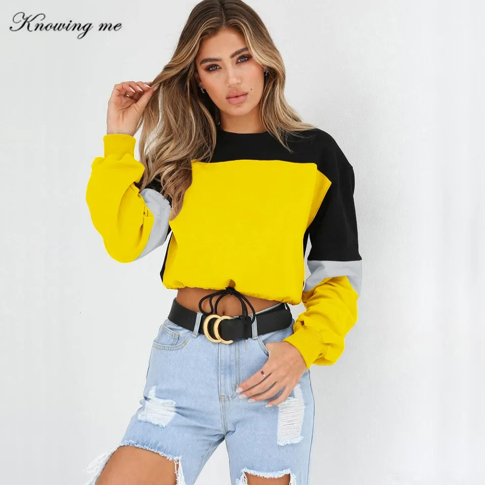 Knowing me Women Patchwork Streetwear Cropped Hoodies