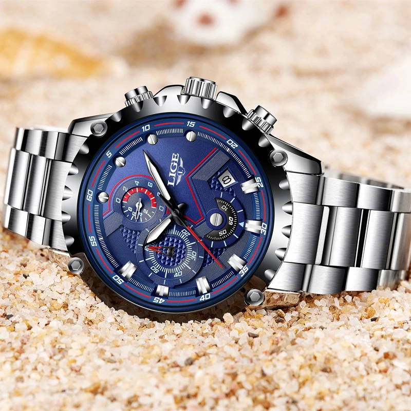  LIGE Brand Men's Fashion Watches Men Sport Waterproof Quartz Watch Man Full Steel Military Clock Wr