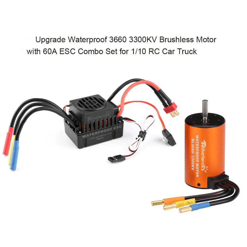 

Waterproof Metal 3660 3300KV Brushless Motor +60A ESC Combo Set for 1/10 RC Car Parts