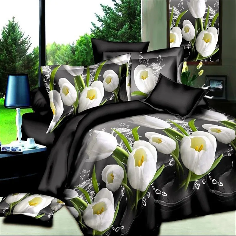 

Hot Sale 2019 New 3D Bedding Sets Reactive Print Flowers Pattern Quilt Cover Bed Sheet Pillow Case 4PCS