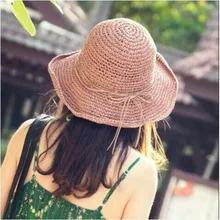 MAERSHEI Летняя женская обувь шапка в Корейском стиле ручной работы соломенная шляпа вязаная крючком с украшением в виде банта, рыбацкая шляпа складной соломенная шляпа