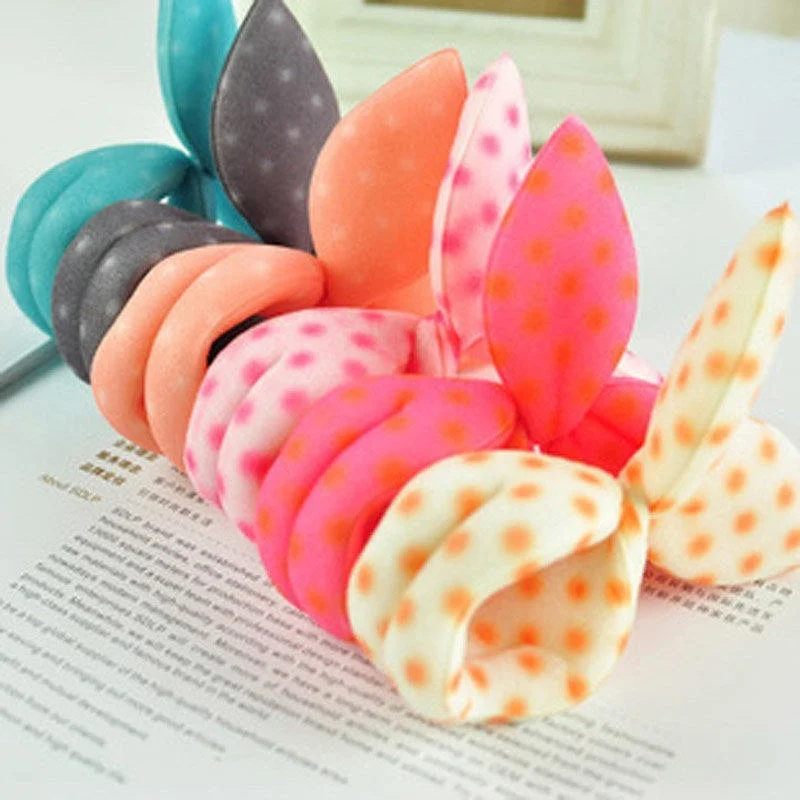 

2pcs Magic Sponge Print Dot Stripe Hair Twist Styling Clip Stick Bun Maker Braid Tool Hair Accessory Bunny Ear Elastic Headband