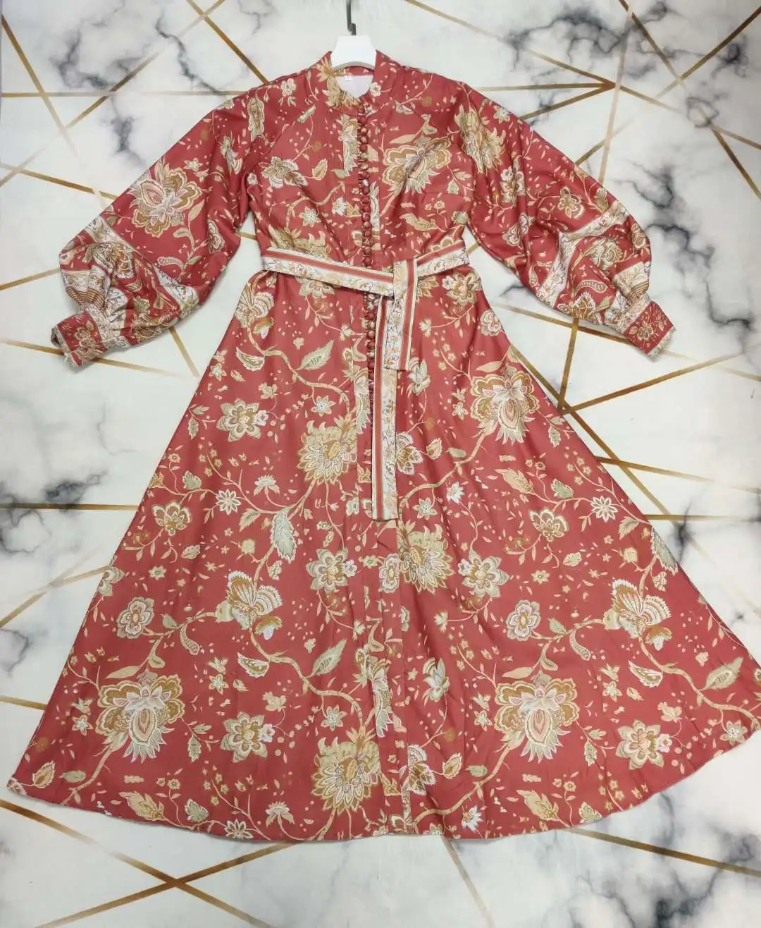 

Red Printed Long Sleeve Dress Autumn New High Street Women Dress