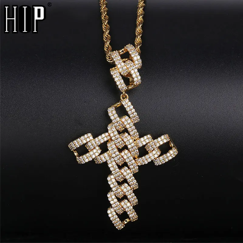 

Hip Hop Bling Iced Out Micro Paved AAA Cubic Zircon Cuban Chain Cross Necklaces & Pendants for Men Jewelry Dropshipping