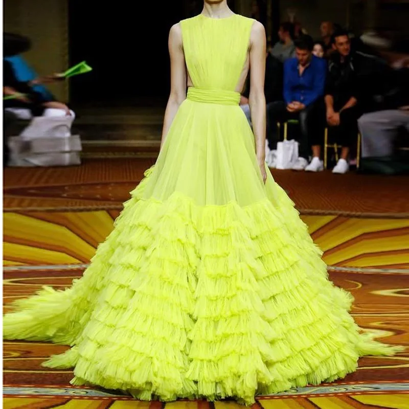 Vestidos Longo блестящая желтая многослойная пачка пушистые Бальные платья оборки длинное платье для выпускного сексуальная юбка-пачка официальная одежда для вечеринок