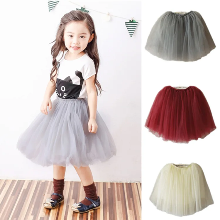 

Summer Girls Dress Gauze Skirt Princess Bubble Skirt Pleated Red Pink Grey White Tutu Dress dress Cute Girls 9 Years