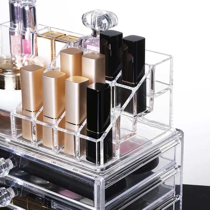 Acrylic Cosmetic Lipstick Storage Box Display Stand Dresser Nail Polish Shelf Rack Holder Drawer Women Makeup Organizer Case4