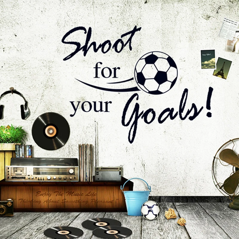 Flying Football Shoot For Your Goal Wall Sticker English Letters Home ...