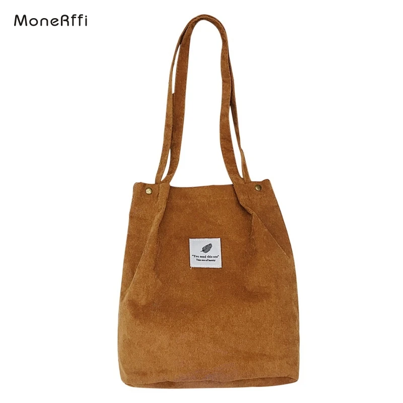 MoneRffi Large Capacity Shoulder Bags Female Women Corduroy Shopper Tote Ladies Casual Lady's Bag Reusable Shopping Beach Bag