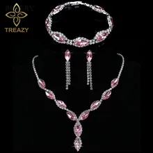TREAZY подвеска Розовый Краб наборы свадебных ювелирных изделий Шарм цветочное ожерелье серьги браслет для женщин обручальные свадебные комплекты ювелирных изделий