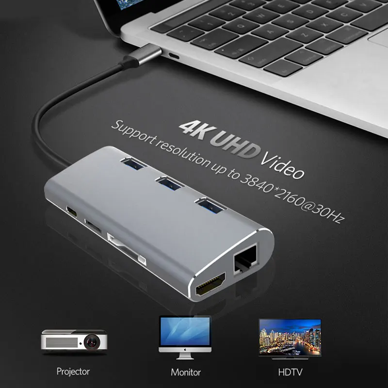 Usb-хаб USB-C к HDMI RJ45 PD TF/SD кард-ридер адаптер для MacBook samsung Galaxy S9/S8 huawei P20 Pro type-C USB 3,0 концентратор