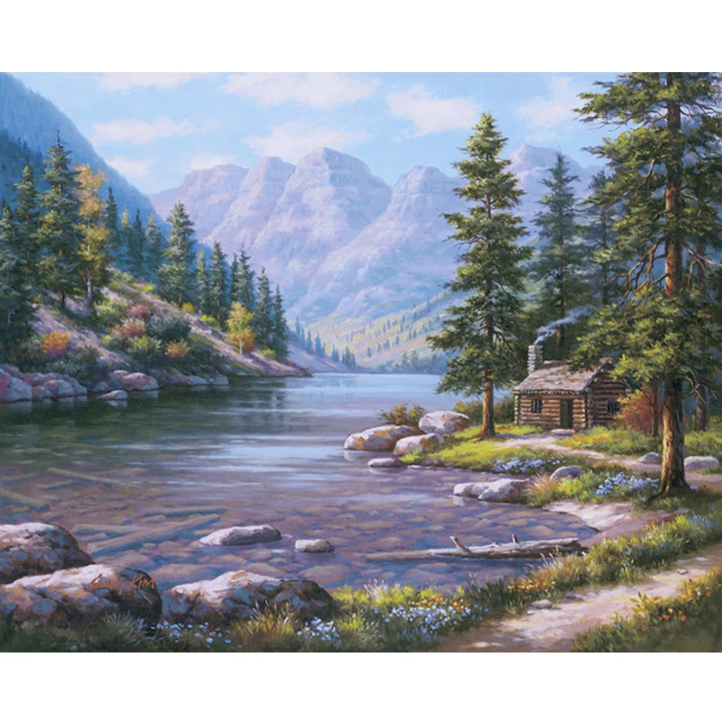 

Lakeside cabin Hand Made Paint High Quality Canvas Beautiful Painting By Numbers Surprise Gift Great Accomplishment