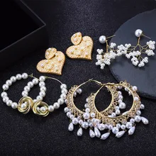 Dvacaman, женские серьги-кольца с искусственным жемчугом, большие круглые висячие серьги в форме сердца, свадебные ювелирные изделия,, бижутерия