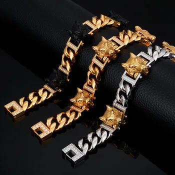 

Titanium steel wolf head bracelet punk tide male personality thick section stainless steel casting bicycle wolf bracelet