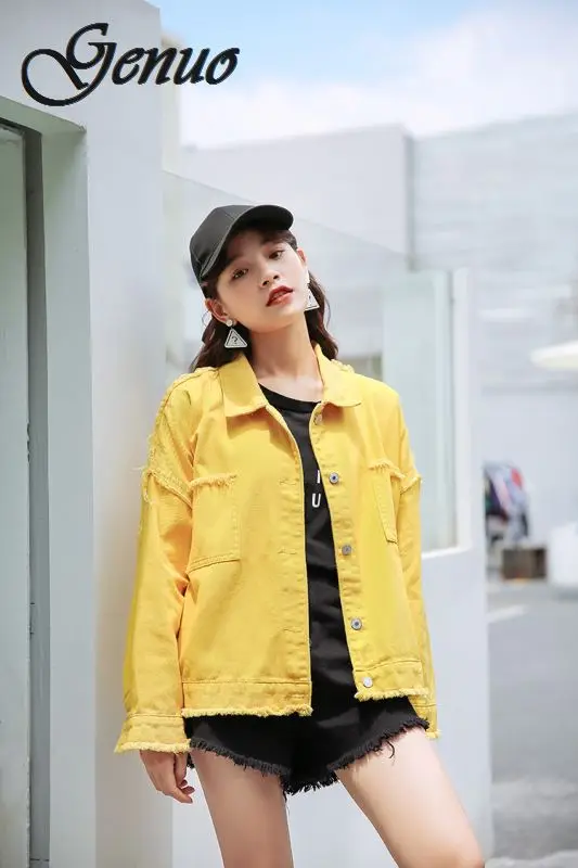 

Genuo 5 Colors Korean Autumn Denim Jacket for Women Solid Color Hipster Pockets Female Jacket Streetwear BF Jean Coat Dropship