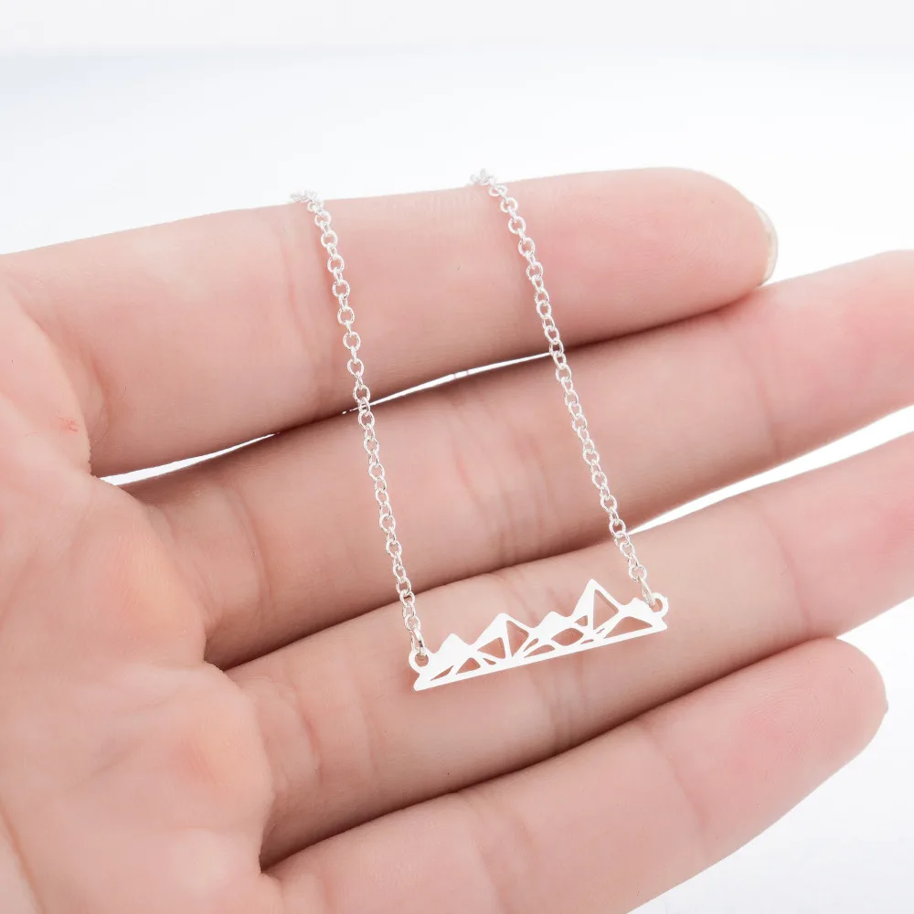 

Oly2u Geometric Mountain Necklace Unique Gold Necklace Pyramids Mountains Pendant For women collares largos de moda 2018