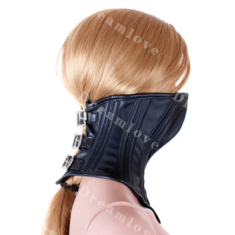 Women Soft Boned Leather Neck Restraint Corset Collar Fetish Lockable Half Face Role Play SM Costume women lingerie women lingerie set women cosplay costume