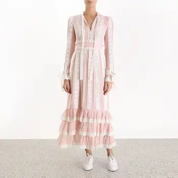 

Summer 2019 Cake Dress Sexy Celebrity Pink Lace Full V Neck Women Patchwork Ruffles Night Club Body con Party Dresses Wholesale