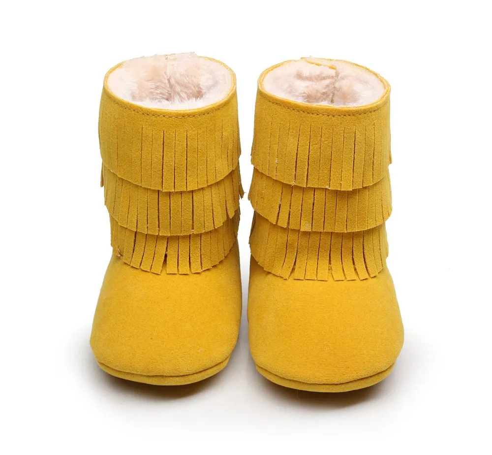 Детские мокасины; Moccs; зимние ботинки для маленьких девочек и мальчиков; из искусственной кожи прочная обувь с бахромой для малышей; нескользящие ботинки на мягкой подошве; 0-24 месяца - Цвет: yellow