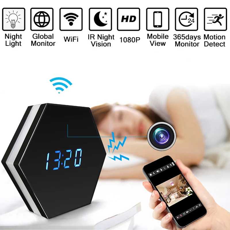 

Table Clock Mini Camera Night Vision Electronic Clock Wireless WIFI Camera IP P2P CCTV TV Baby Monitor Home Security Monitoring