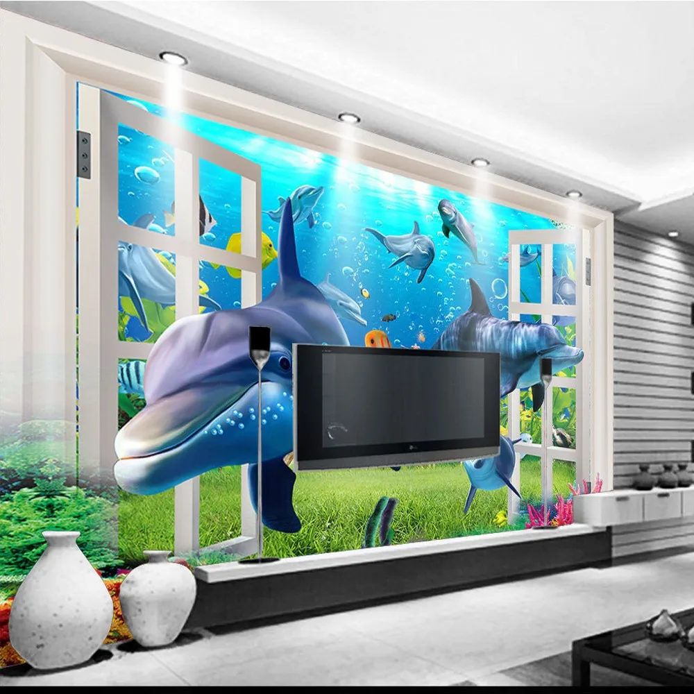 

Free Shipping Custom 3D Fantasy Blue Underwater World TV Background Wallpaper China Seas Wallpaper for Kindergarten Wall Mural