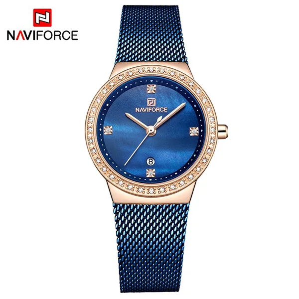 NAVIFORCE Розовое золото для женщин Деловые кварцевые часы дамы лучший бренд класса люкс женские наручные часы обувь для девочек Relogio Feminin - Цвет: Blue