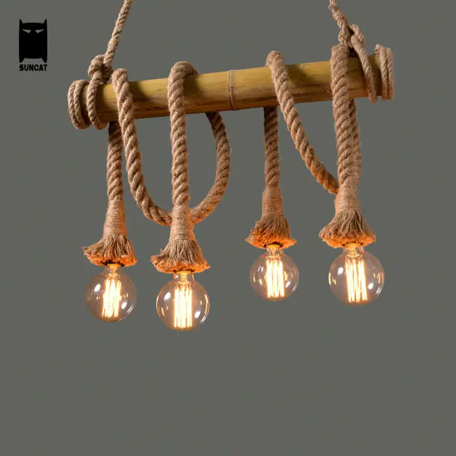 bamboo tube hemp rope bulb pendant light fixture retro are rope lights dimmable